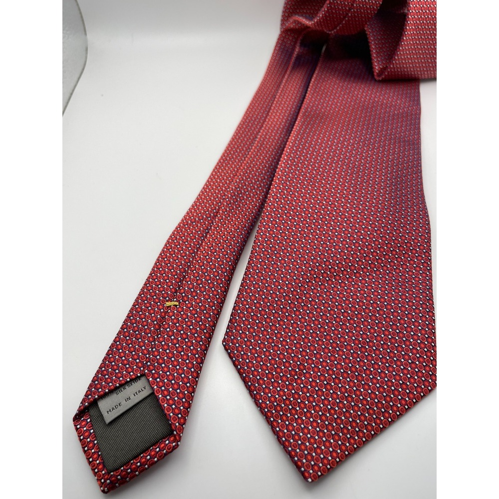 Canali 1934 Mens Red Navy Blue Geometric Medallion 100% Silk Tie Made in Italy